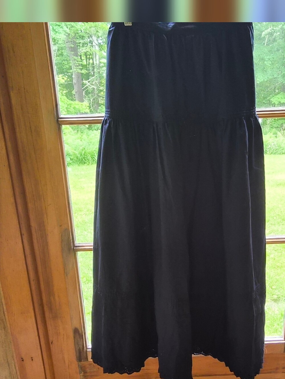 DÔEN Sebastian Navy Cotton Prairie Midi Skirt Eyelet Hem XXL Rare